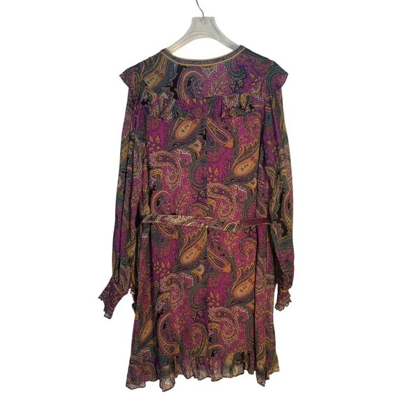 Hale Bob Paisley Print Long Sleeve Belted Dress L - Picture 3 of 13